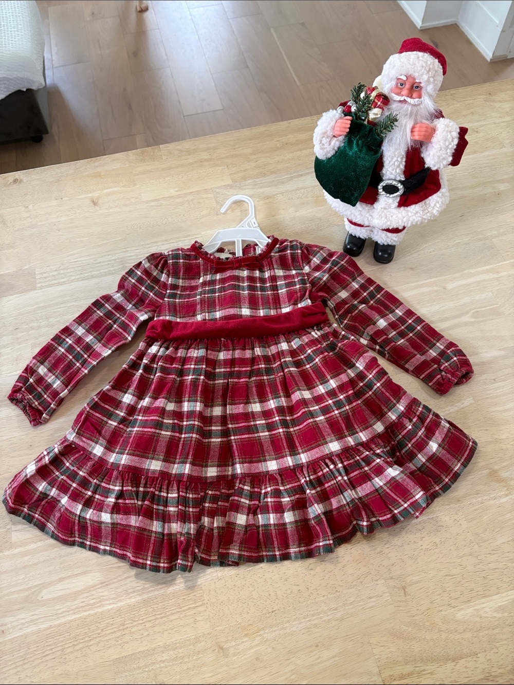 Tommy Bahama Red Green Plaid Velvet-Waist Girls' Dress